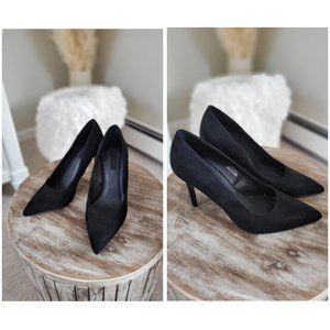 Black suede forever21 pointed high heels low heel